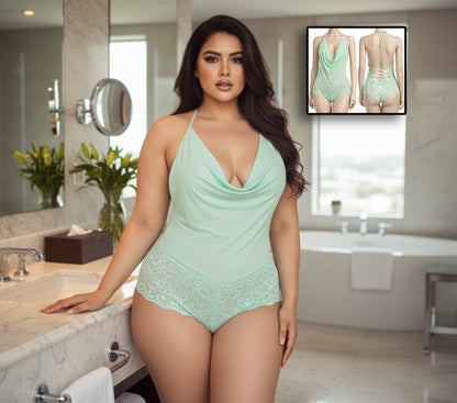 BoldPair Women’s Lace Bodysuit (Mint Green)