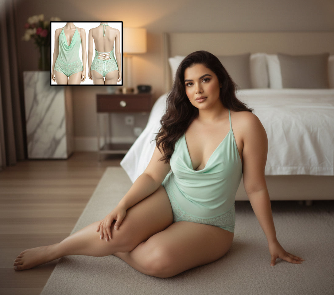 BoldPair Women’s Lace Bodysuit (Mint Green)