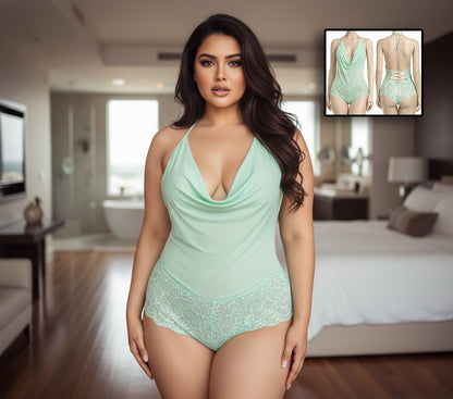 BoldPair Women’s Lace Bodysuit (Mint Green)