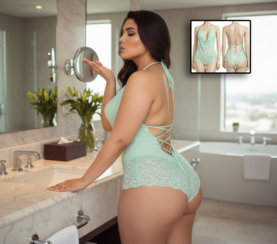 BoldPair Women’s Lace Bodysuit (Mint Green)