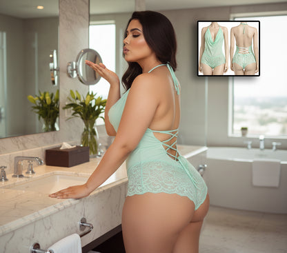 BoldPair Women’s Lace Bodysuit (Mint Green)
