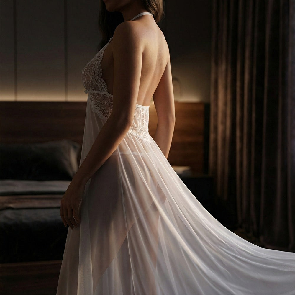 Women Lingerie Lace Babydoll Lingerie (White)