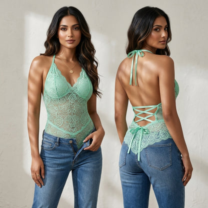 BoldPair Women’s Lace Bodysuit (Mint Green)