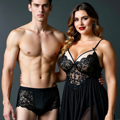 Set OF 4 - Honeymoon Satin Babydoll Lingerie Nightwear Dress For Couples