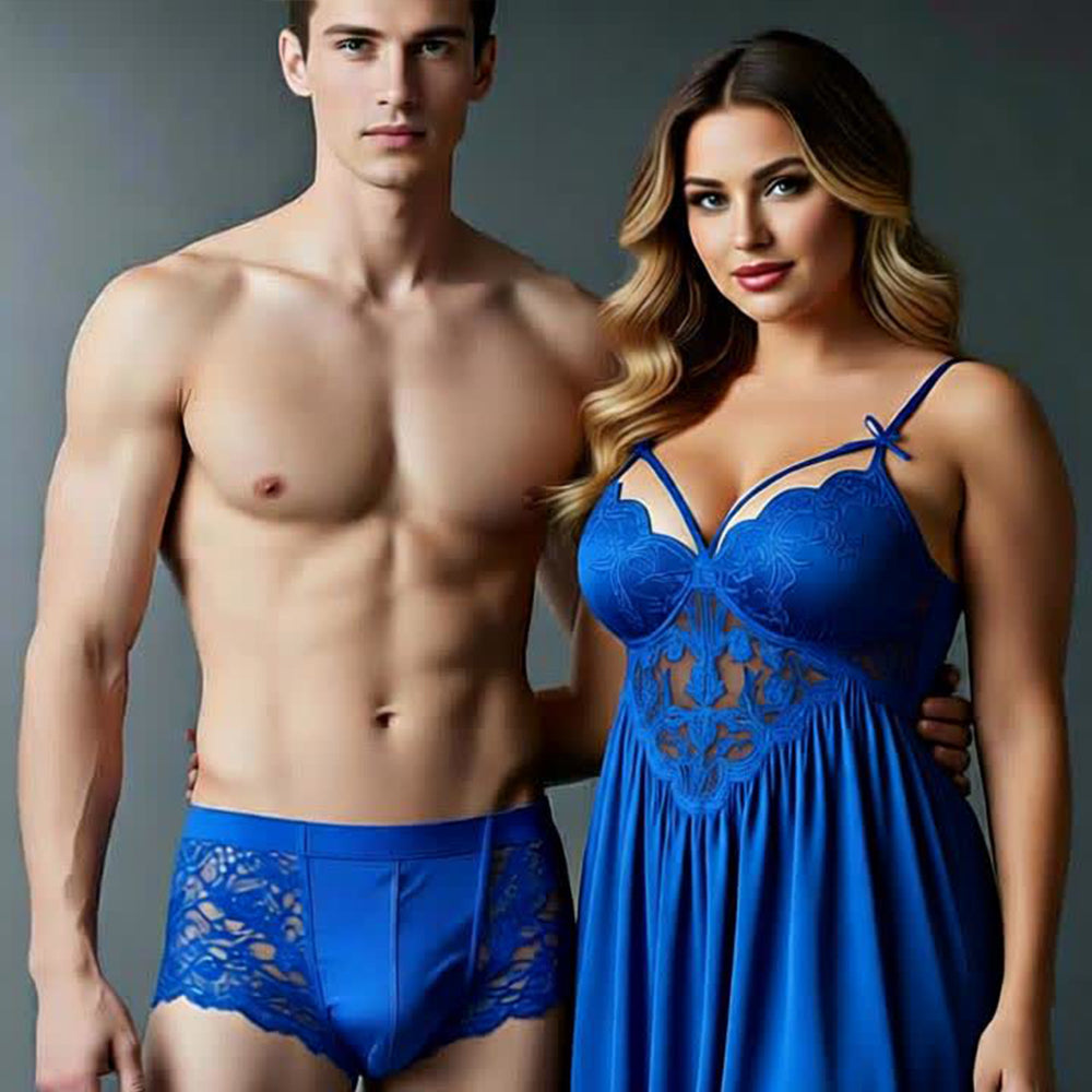 Set OF 4 - Honeymoon Satin Babydoll Lingerie Nightwear Dress For Couples