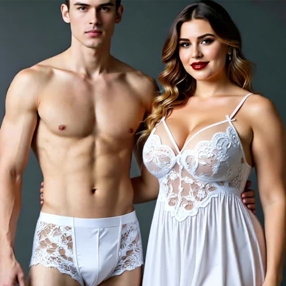 Set OF 4 - Honeymoon Satin Babydoll Lingerie Nightwear Dress For Couples