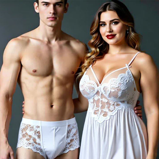 Set OF 4 - Honeymoon Satin Babydoll Lingerie Nightwear Dress For Couples